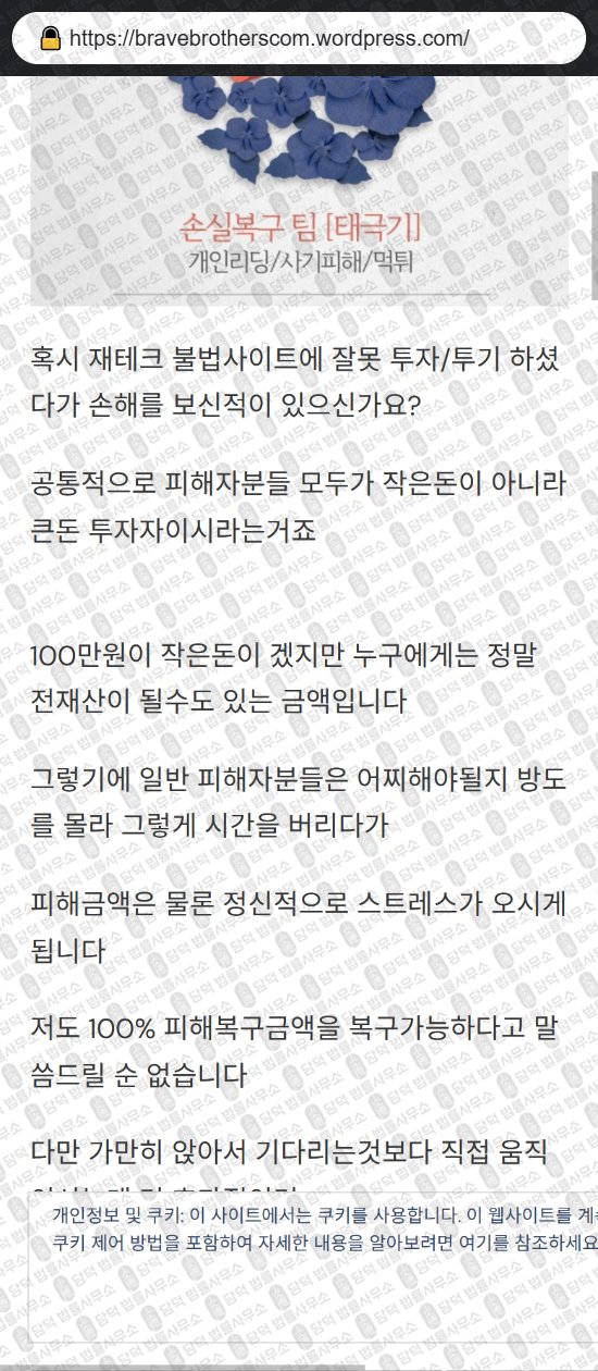 이 사진은 담덕법률사무소에서 캡쳐해둔 손실복구팀(URL) 웹사이트 캡쳐 사진이며 URL은 wordpress.com 입니다.