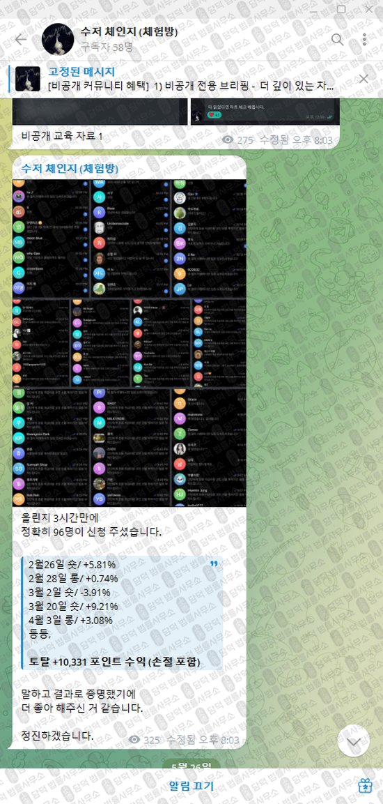 이 사진은 담덕법률사무소에서 캡쳐해둔 수저(VIP) 웹사이트 캡쳐 사진이며 URL은 t.me 입니다.