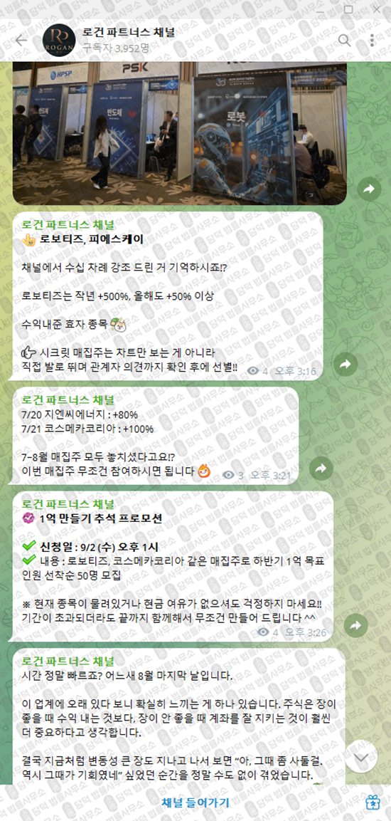 이 사진은 담덕법률사무소에서 캡쳐해둔 로건(VIP) 웹사이트 캡쳐 사진이며 URL은 t.me 입니다.