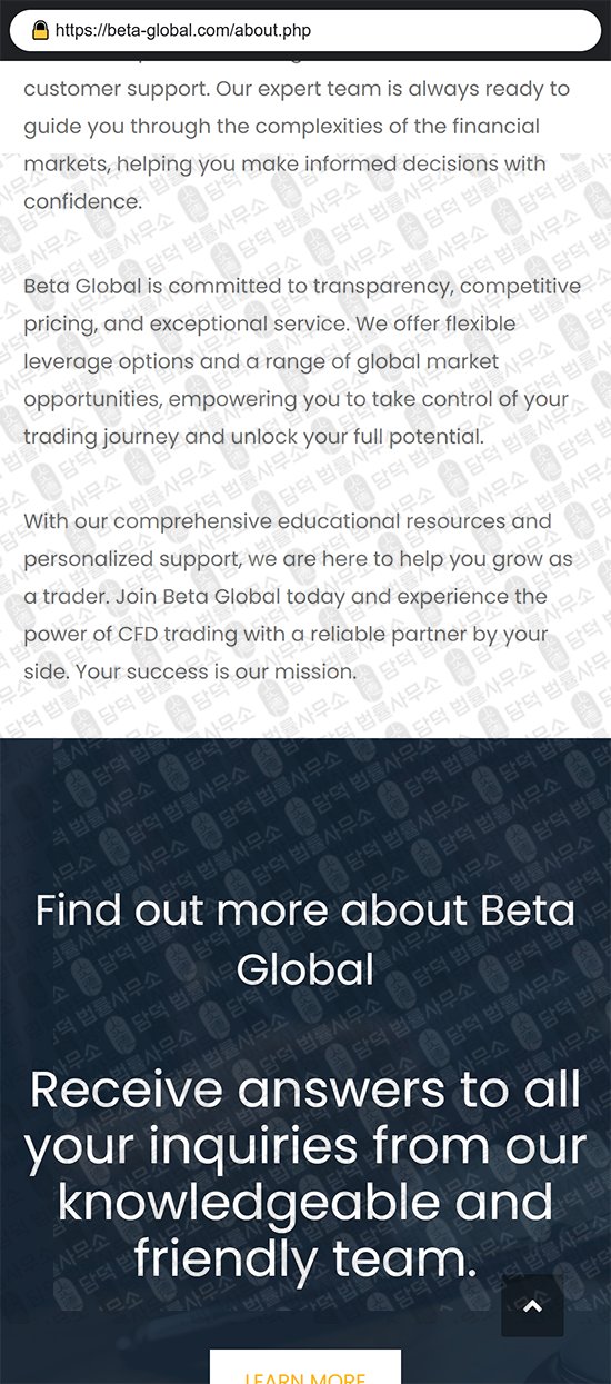 이 사진은 담덕법률사무소에서 캡쳐해둔 사칭(BetaGlobal) 웹사이트 캡쳐 사진이며 URL은 beta-global.com 입니다.