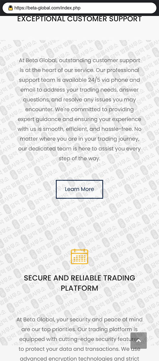 이 사진은 담덕법률사무소에서 캡쳐해둔 사칭(BetaGlobal) 웹사이트 캡쳐 사진이며 URL은 beta-global.com 입니다.