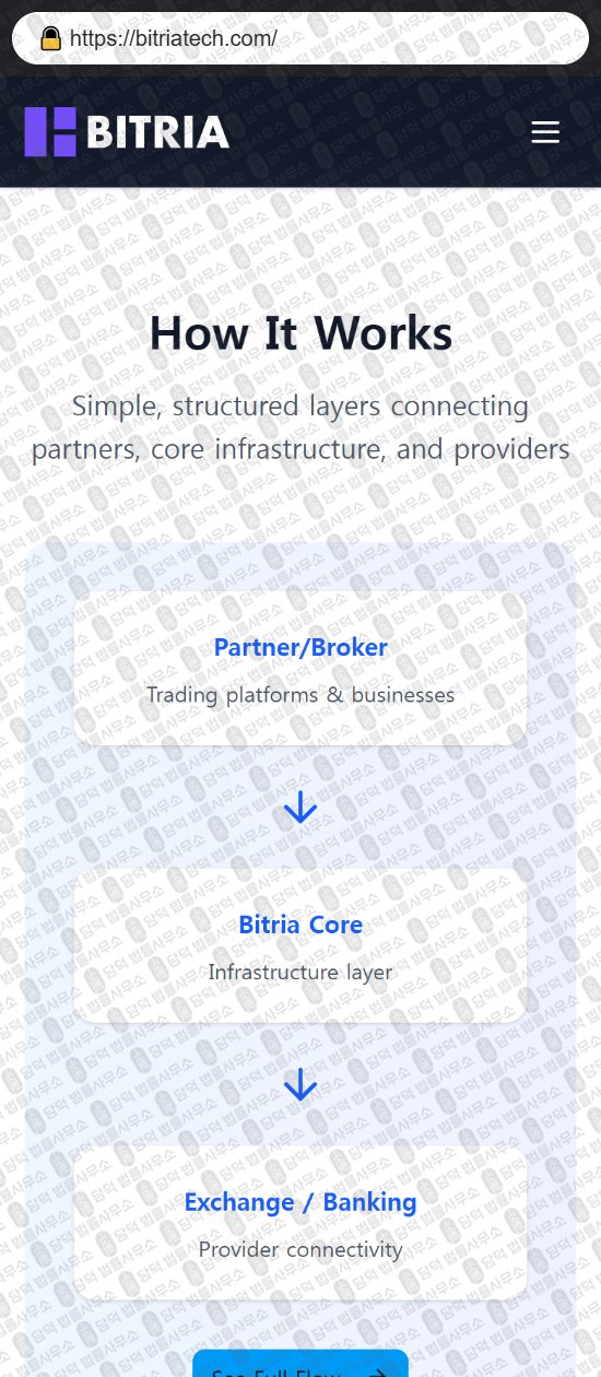 이 사진은 담덕법률사무소에서 캡쳐해둔 비트리아(BITRIA) 웹사이트 캡쳐 사진이며 URL은 bitria.com 입니다.