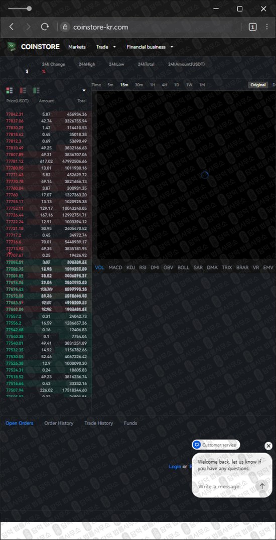 이 사진은 담덕법률사무소에서 캡쳐해둔 사칭(COINSTORE) 웹사이트 캡쳐 사진이며 URL은 coinstore-jp.com 입니다.