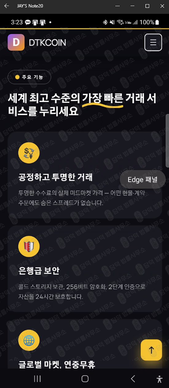 이 사진은 담덕법률사무소에서 캡쳐해둔 사칭(DTKCOIN DTK) 웹사이트 캡쳐 사진이며 URL은 google.com 입니다.