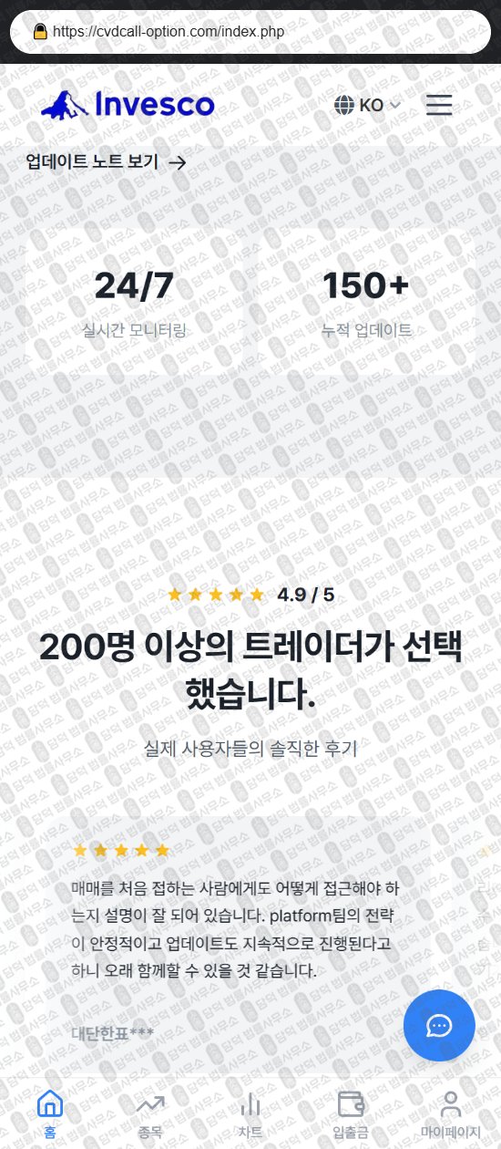 이 사진은 담덕법률사무소에서 캡쳐해둔 사칭(INVESCO) 웹사이트 캡쳐 사진이며 URL은 cvdcall-option.com 입니다.