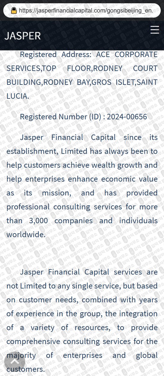이 사진은 담덕법률사무소에서 캡쳐해둔 재스퍼(JASPER) 웹사이트 캡쳐 사진이며 URL은 jasperfinancialcapital.com 입니다.