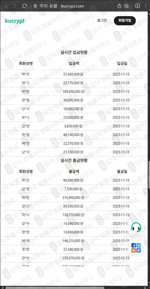 이 사진은 담덕법률사무소에서 캡쳐해둔 쿠크립트(URL) 웹사이트 캡쳐 사진이며 URL은 kucrypt.com 입니다.
