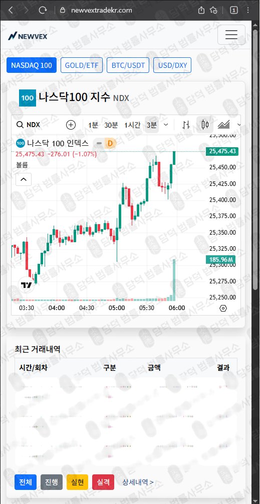 이 사진은 담덕법률사무소에서 캡쳐해둔 사칭(NEWVEX) 웹사이트 캡쳐 사진이며 URL은 newvextradekr.com 입니다.
