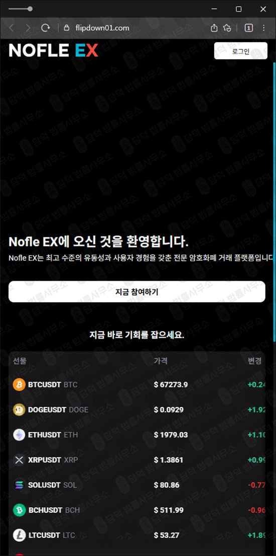 이 사진은 담덕법률사무소에서 캡쳐해둔 NOFLE EX 웹사이트 캡쳐 사진이며 URL은 flipdown01.com 입니다.