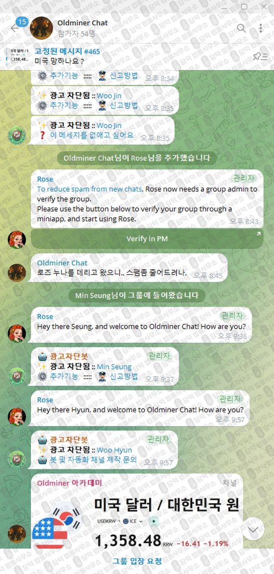 이 사진은 담덕법률사무소에서 캡쳐해둔 올드마이너(Oldminer Chat) 웹사이트 캡쳐 사진이며 URL은 t.me 입니다.