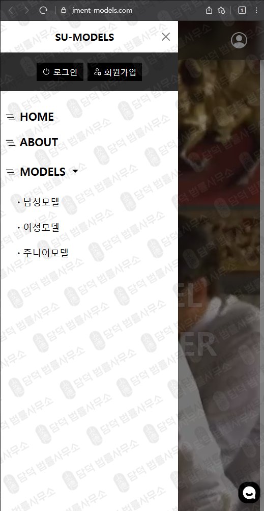 이 사진은 담덕법률사무소에서 캡쳐해둔 사칭(SU-MODELS) 웹사이트 캡쳐 사진이며 URL은 jment-models.com 입니다.