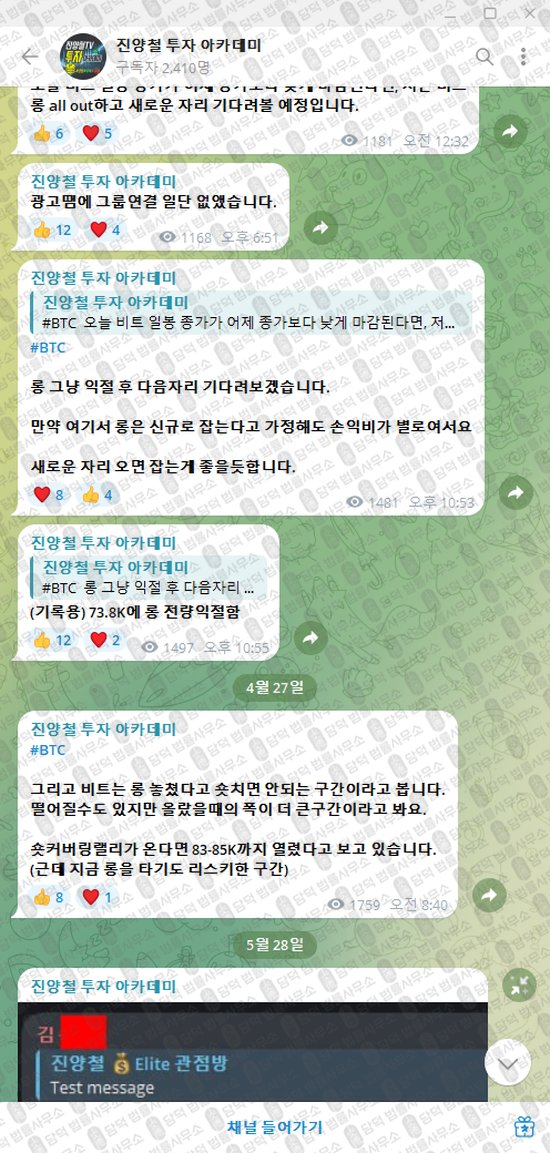 이 사진은 담덕법률사무소에서 캡쳐해둔 진양철(VIP) 웹사이트 캡쳐 사진이며 URL은 t.me 입니다.