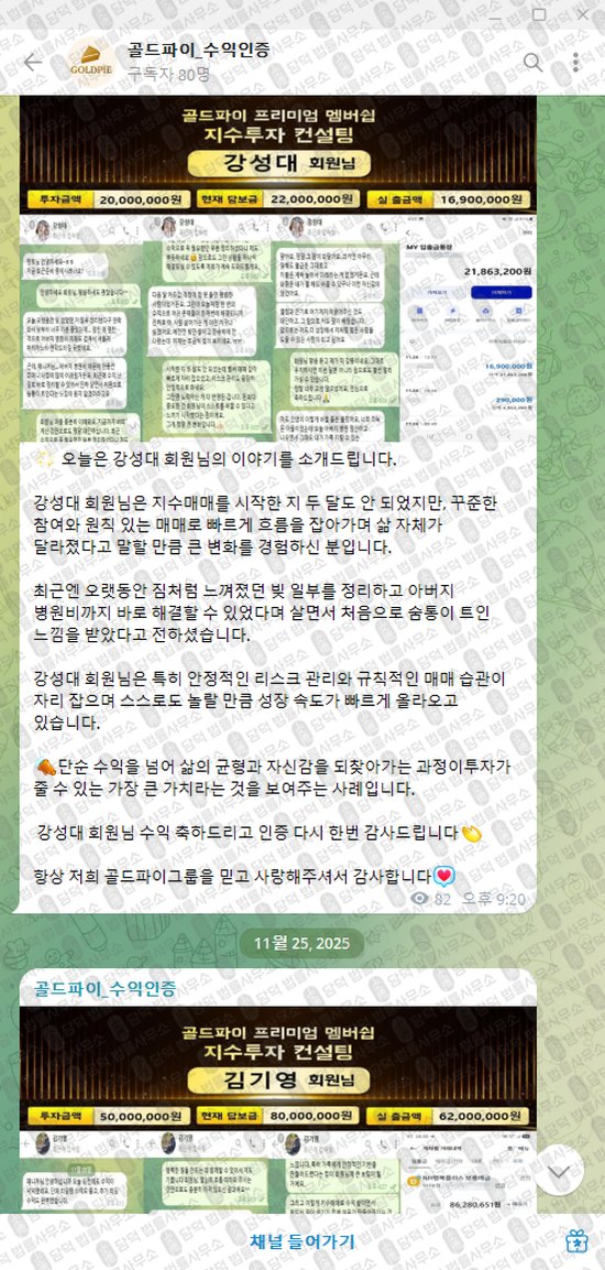 이 사진은 담덕법률사무소에서 캡쳐해둔 골드파이(VIP) 웹사이트 캡쳐 사진이며 URL은 t.me 입니다.
