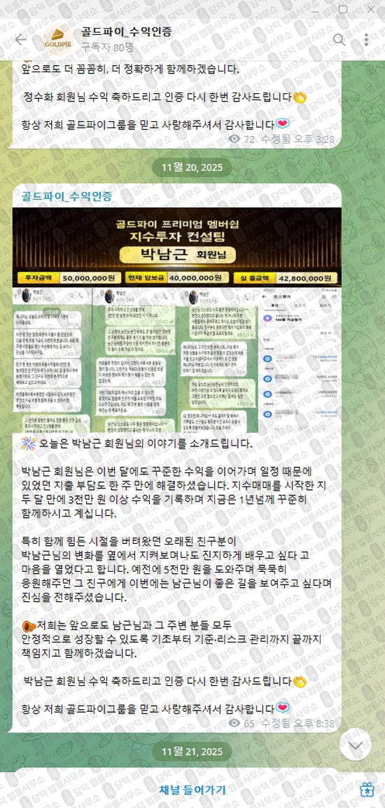 이 사진은 담덕법률사무소에서 캡쳐해둔 골드파이(VIP) 웹사이트 캡쳐 사진이며 URL은 t.me 입니다.