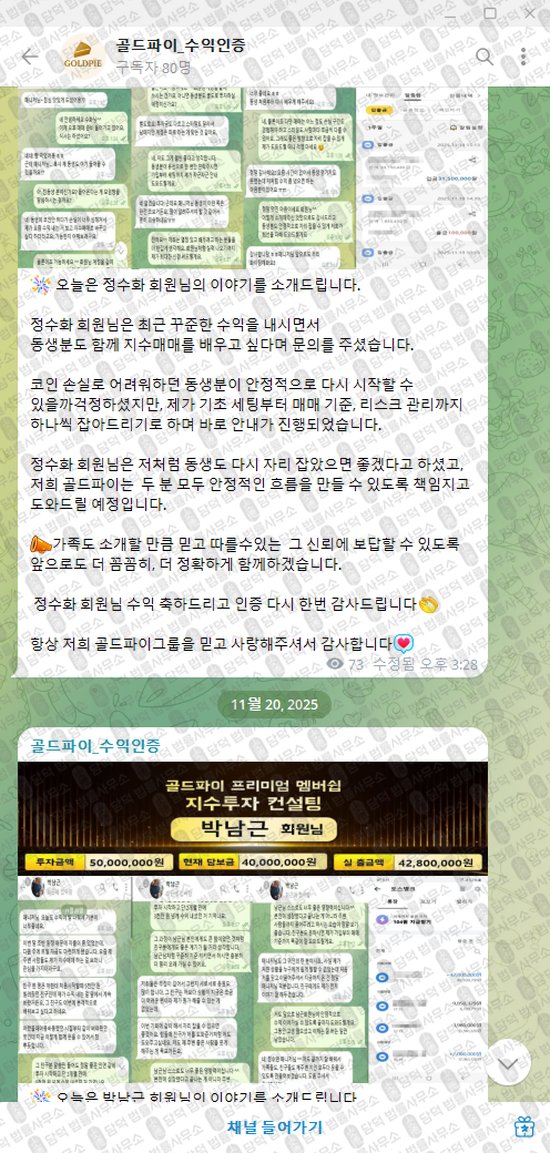 이 사진은 담덕법률사무소에서 캡쳐해둔 골드파이(VIP) 웹사이트 캡쳐 사진이며 URL은 t.me 입니다.