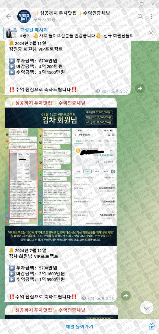 이 사진은 담덕법률사무소에서 캡쳐해둔 성공까지(VIP) 웹사이트 캡쳐 사진이며 URL은 t.me 입니다.