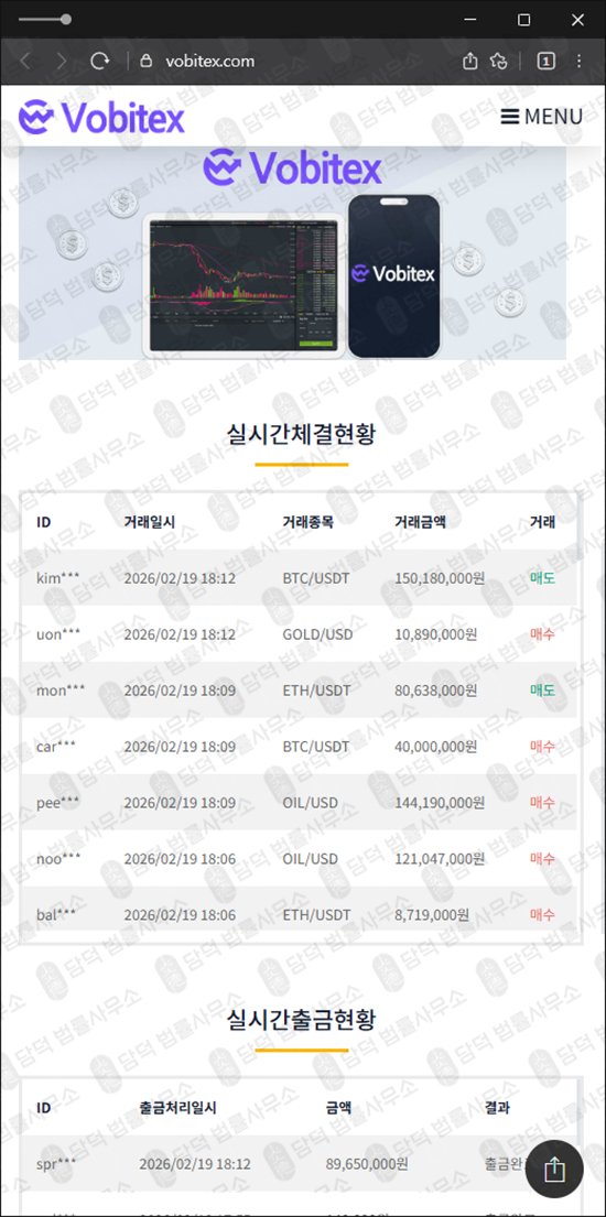 이 사진은 담덕법률사무소에서 캡쳐해둔 사칭(Vobitex) 웹사이트 캡쳐 사진이며 URL은 vobitex.com 입니다.